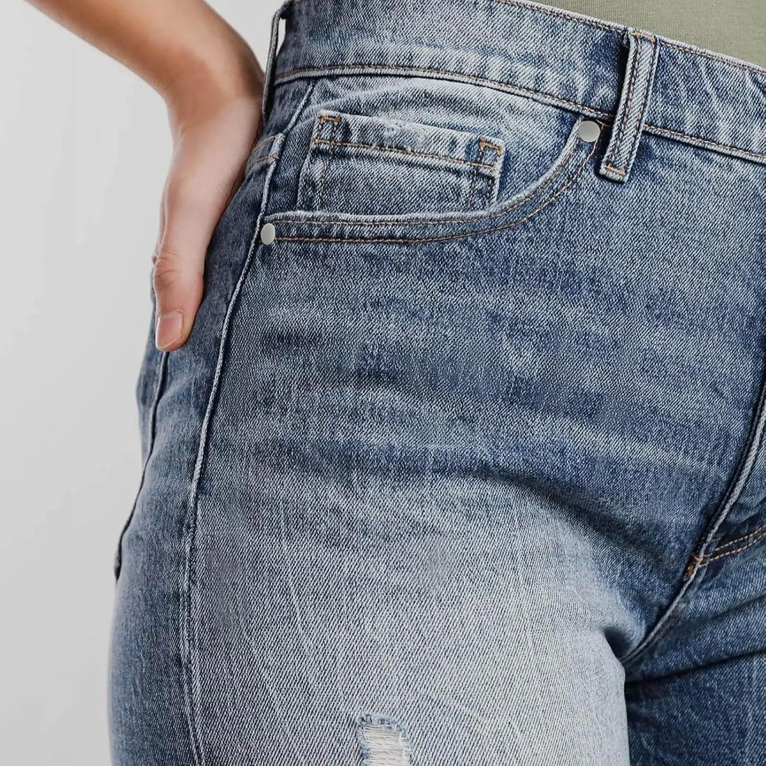 Women's Jeans Casual High Waisted Denim Shorts Hem Ripped Jeans Shorts with Pocket Summer Casual Short Jeans