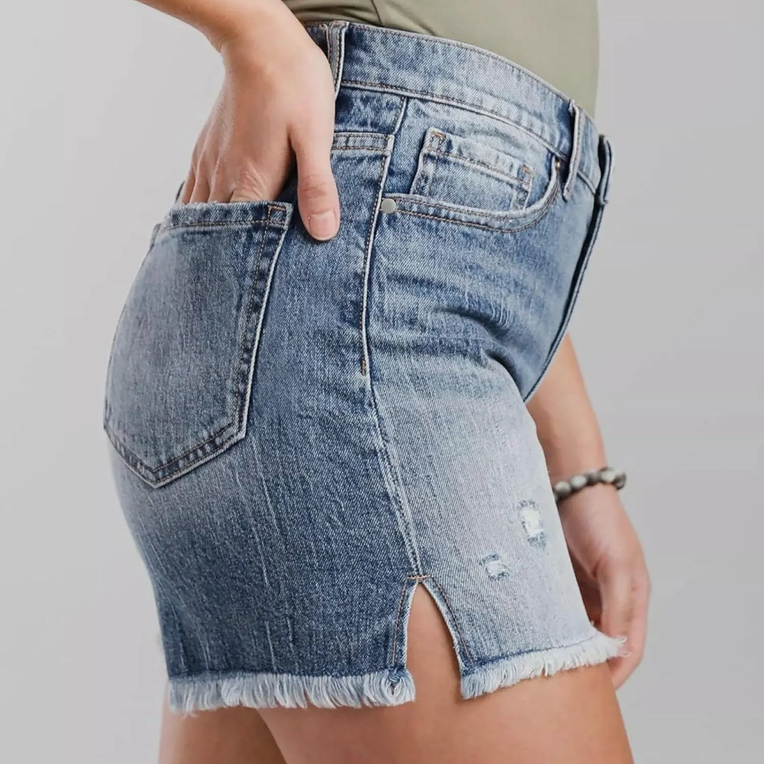 Women's Jeans Casual High Waisted Denim Shorts Hem Ripped Jeans Shorts with Pocket Summer Casual Short Jeans