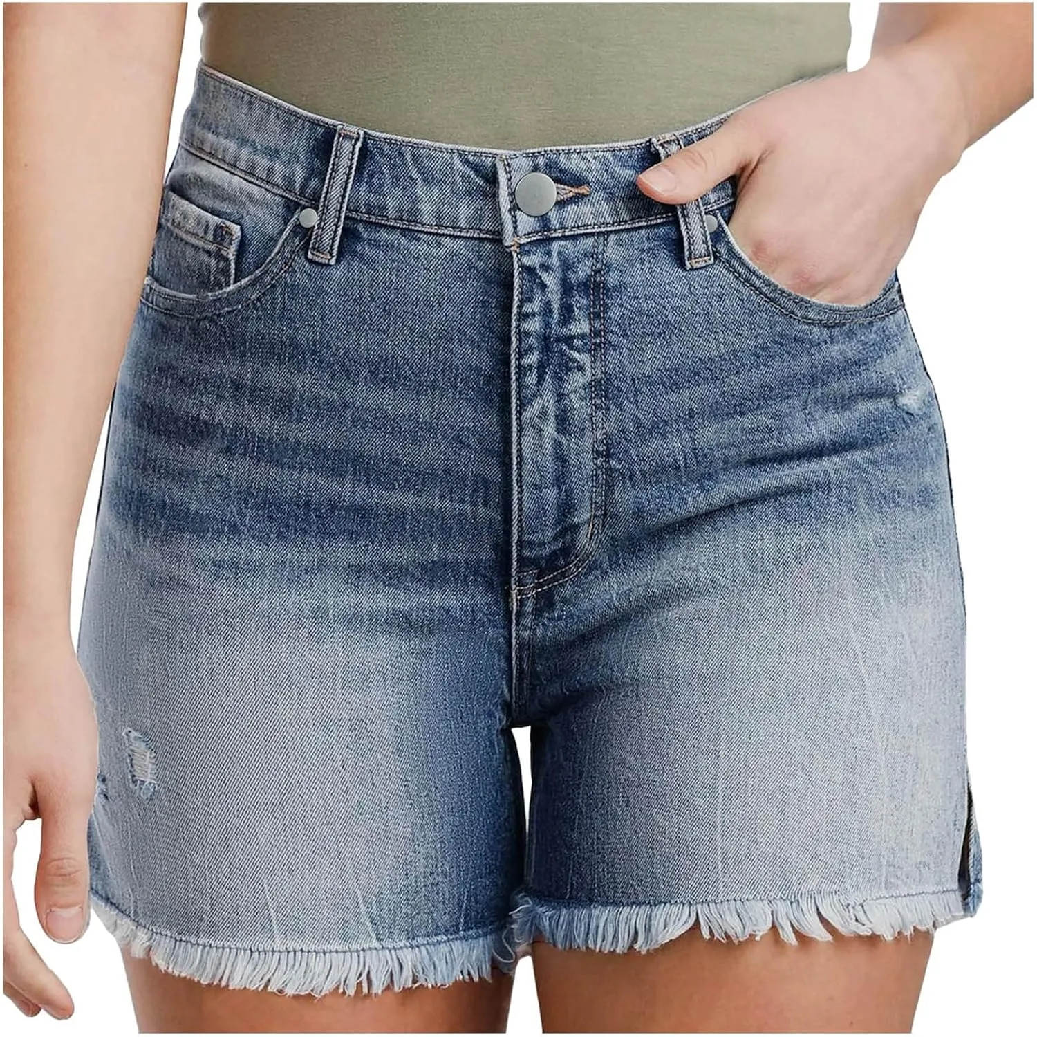 Women's Jeans Casual High Waisted Denim Shorts Hem Ripped Jeans Shorts with Pocket Summer Casual Short Jeans