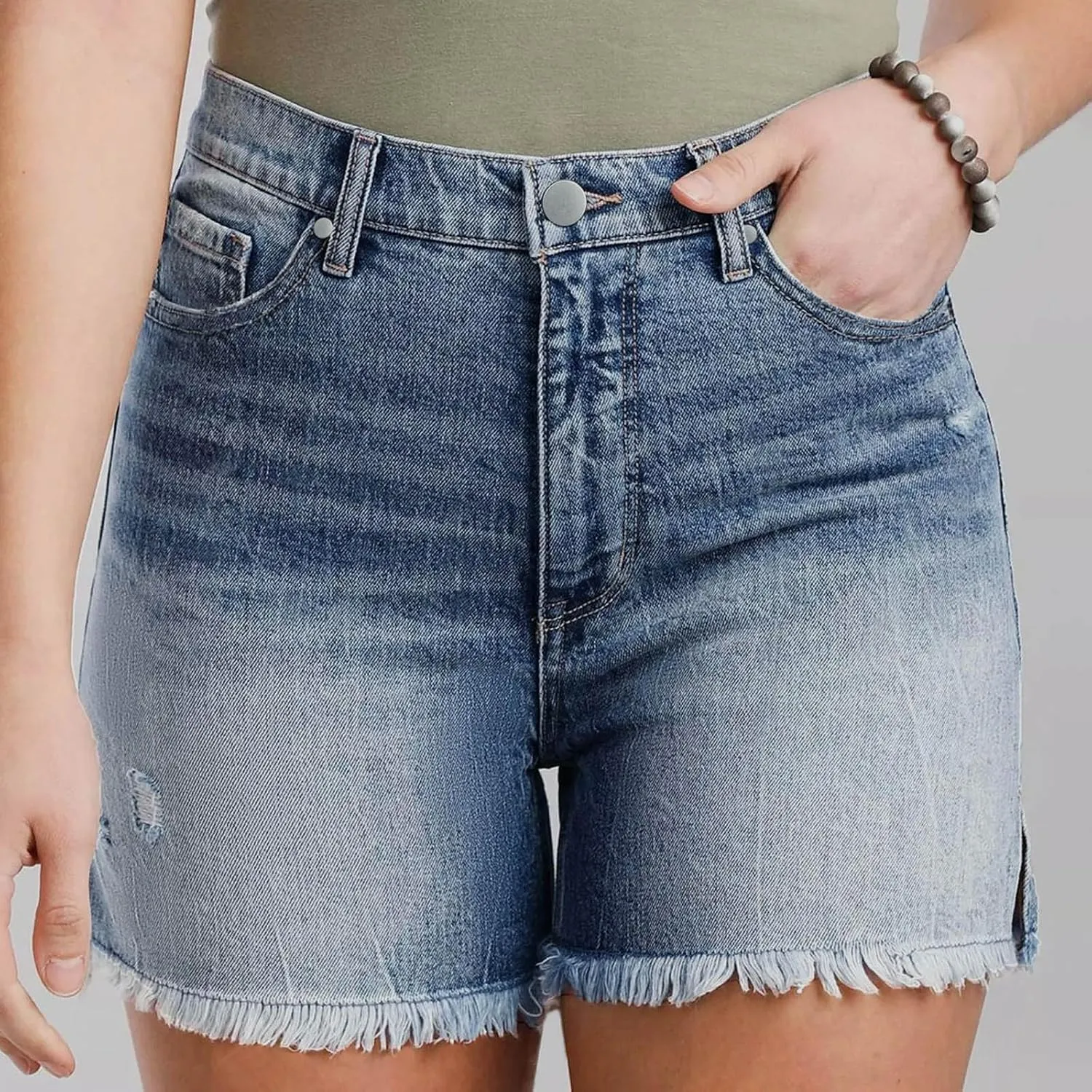 Women's Jeans Casual High Waisted Denim Shorts Hem Ripped Jeans Shorts with Pocket Summer Casual Short Jeans