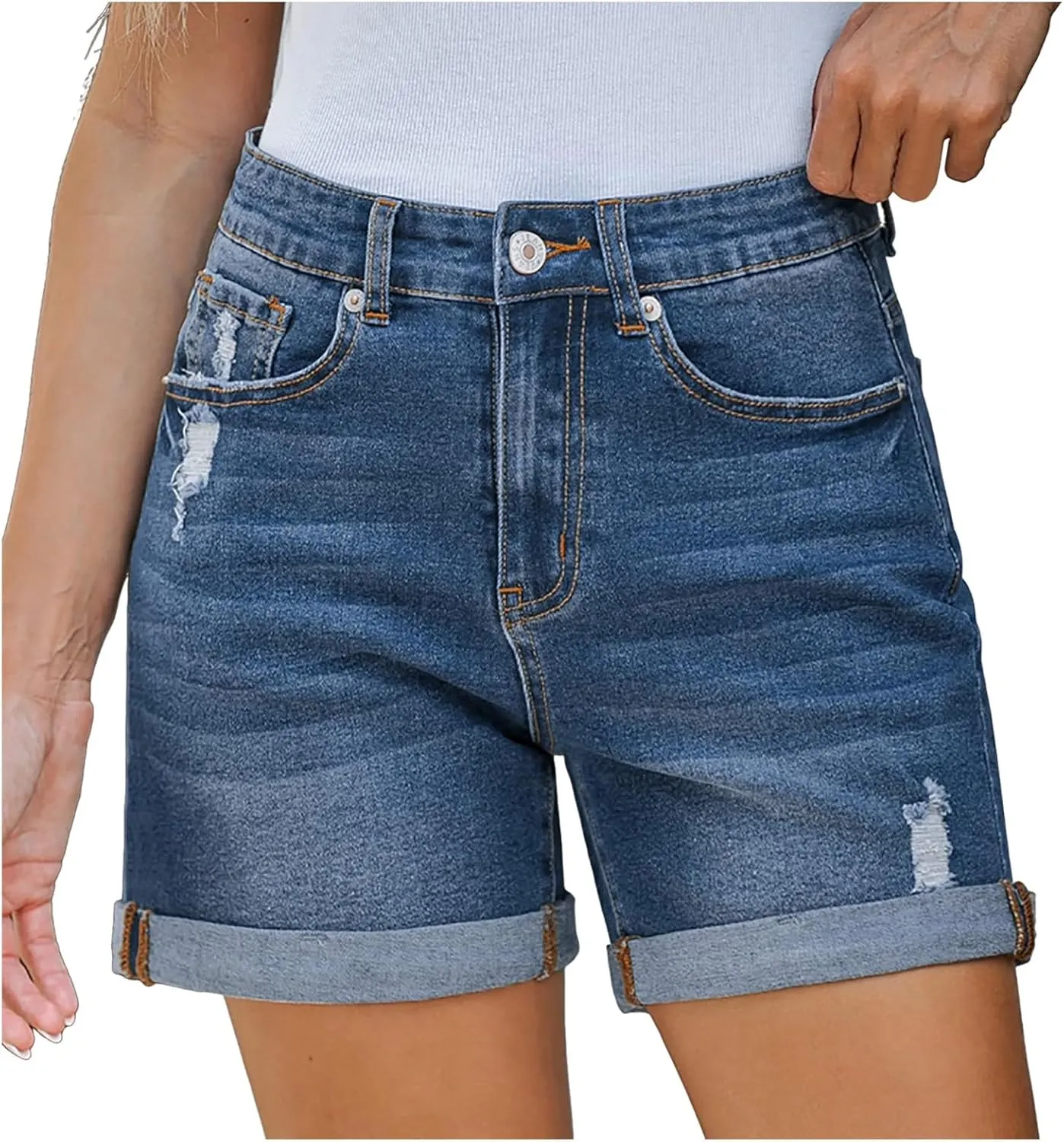 Women's Jeans Jean Shorts Stretchy High Waisted Ripped Denim Shorts with Pockets Trendy Distressed Cut Off Shorts