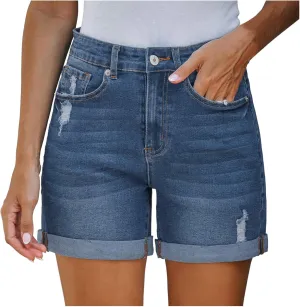 Women's Jeans Jean Shorts Stretchy High Waisted Ripped Denim Shorts with Pockets Trendy Distressed Cut Off Shorts
