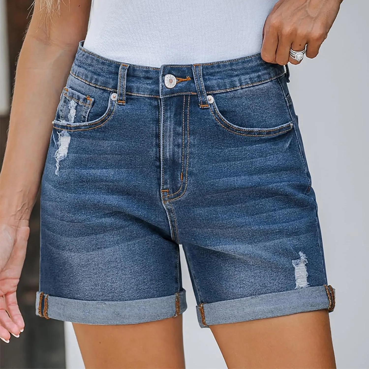 Women's Jeans Jean Shorts Stretchy High Waisted Ripped Denim Shorts with Pockets Trendy Distressed Cut Off Shorts