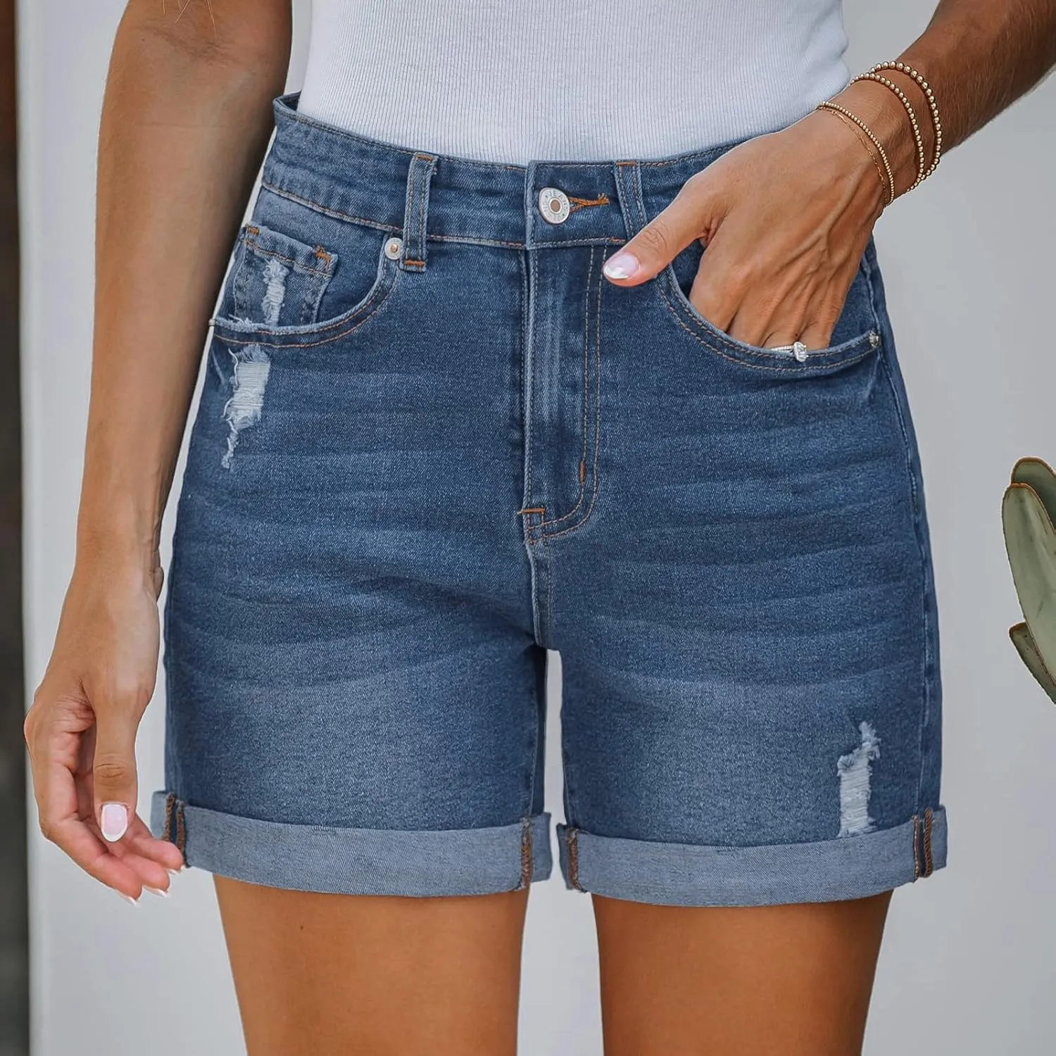 Women's Jeans Jean Shorts Stretchy High Waisted Ripped Denim Shorts with Pockets Trendy Distressed Cut Off Shorts