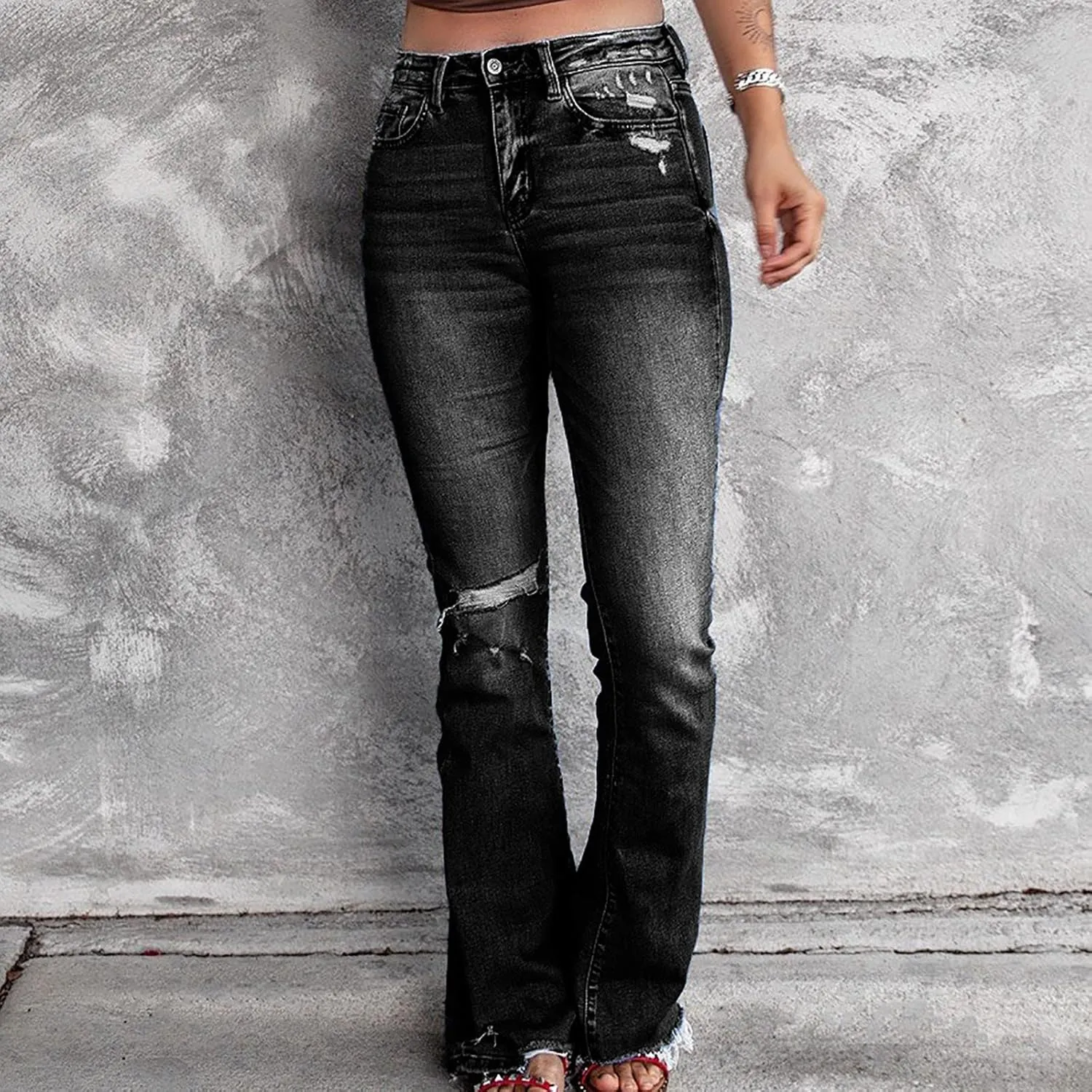 Women's Jeans Wear Holes High Waisted Retro Stretch Slim Micro Bottoms