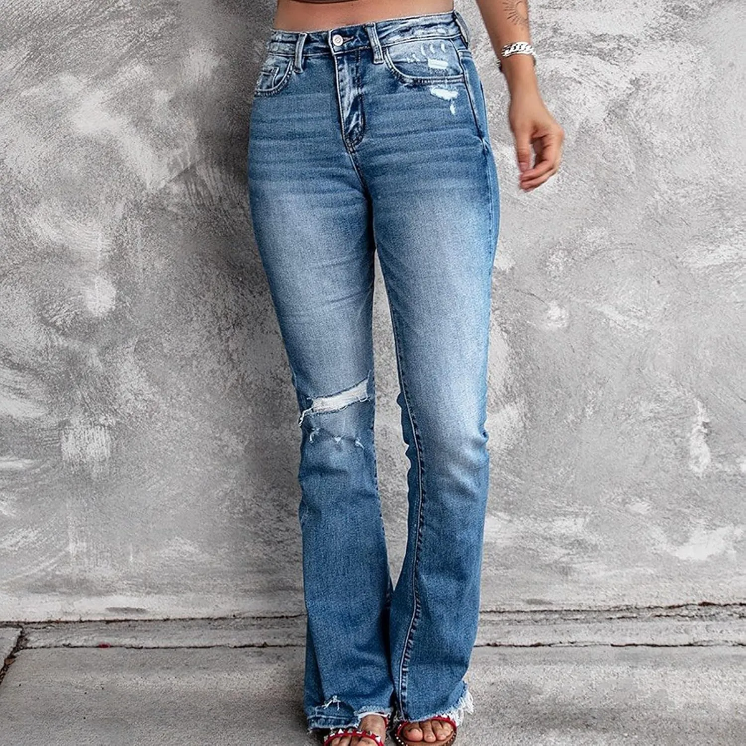 Women's Jeans Wear Holes High Waisted Retro Stretch Slim Micro Bottoms