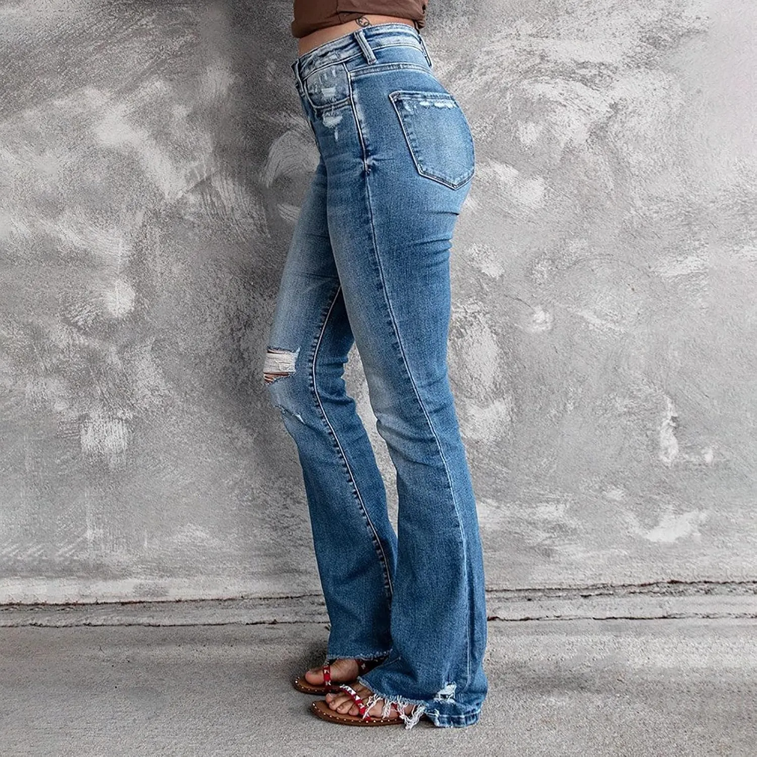 Women's Jeans Wear Holes High Waisted Retro Stretch Slim Micro Bottoms