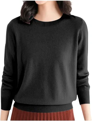Womens Knitting Cotton Sweaters Casual Solid Warm Sweatshirts Loose Lightweight Long Sleeve Crew Neck Pullover Tops