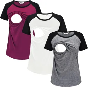 Women's Maternity Nursing Top Breastfeeding Tank Tee Shirt Raglan Double Layer Pregnancy Clothes