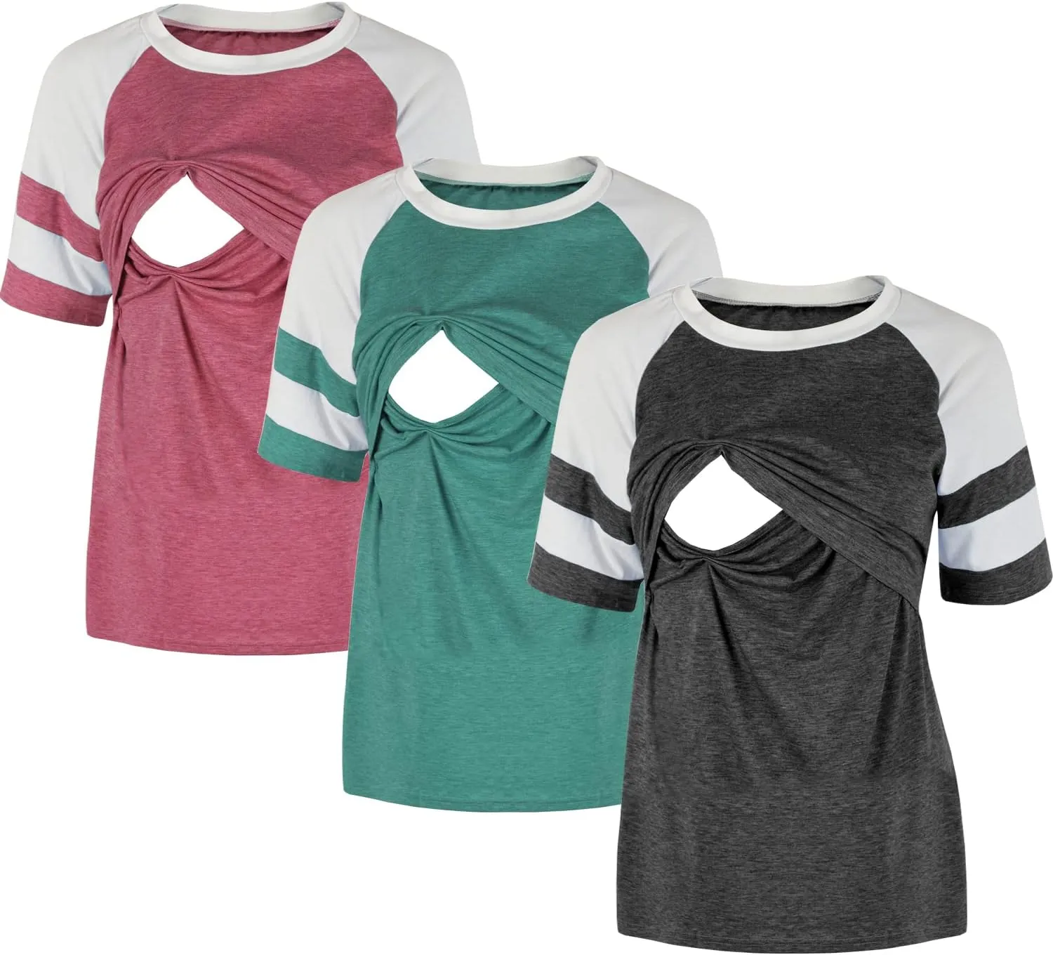 Women's Maternity Nursing Top Breastfeeding Tank Tee Shirt Raglan Double Layer Pregnancy Clothes