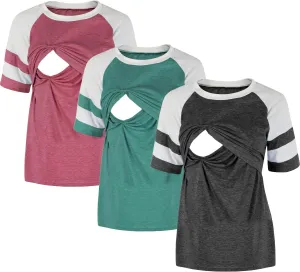Women's Maternity Nursing Top Breastfeeding Tank Tee Shirt Raglan Double Layer Pregnancy Clothes