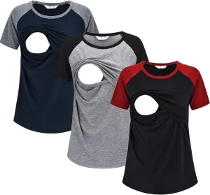 Women's Maternity Nursing Top Breastfeeding Tank Tee Shirt Raglan Double Layer Pregnancy Clothes