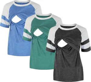 Women's Maternity Nursing Top Breastfeeding Tank Tee Shirt Raglan Double Layer Pregnancy Clothes