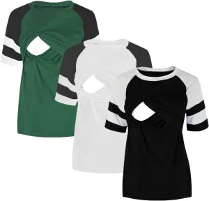 Women's Maternity Nursing Top Breastfeeding Tank Tee Shirt Raglan Double Layer Pregnancy Clothes