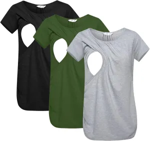 Women's Maternity Nursing Top Breastfeeding Tank Tee Shirt Raglan Double Layer Pregnancy Clothes