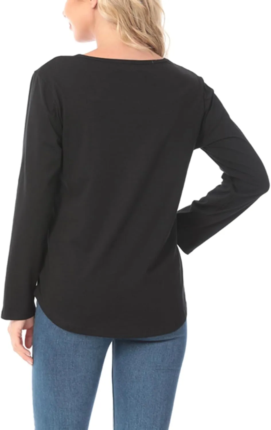 Women's Plus Size Breastfeeding Tops Double Layer Nursing Tees Long Sleeve Crew Neck Maternity Tunics Pullover