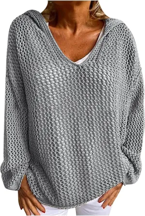 Womens See Through Sweaters Fashion Hollow Out Mesh Hoodies Lightweight Breathable Long Sleeve Crewneck Pullover Tops