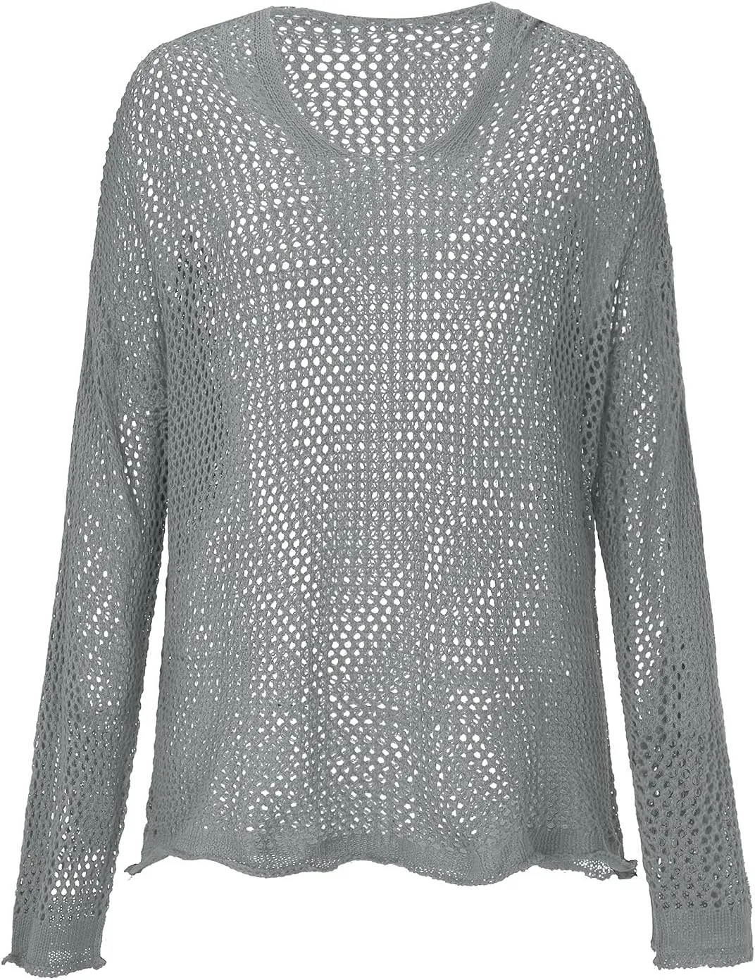 Womens See Through Sweaters Fashion Hollow Out Mesh Hoodies Lightweight Breathable Long Sleeve Crewneck Pullover Tops