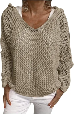 Womens See Through Sweaters Fashion Hollow Out Mesh Hoodies Lightweight Breathable Long Sleeve Crewneck Pullover Tops