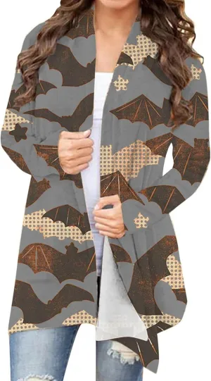 Womens Skull Print Sweater Cardigan Lightweight Soft Knit Cardigan Sweater Chunky Cardigan Batwing Long Sleeve Coat