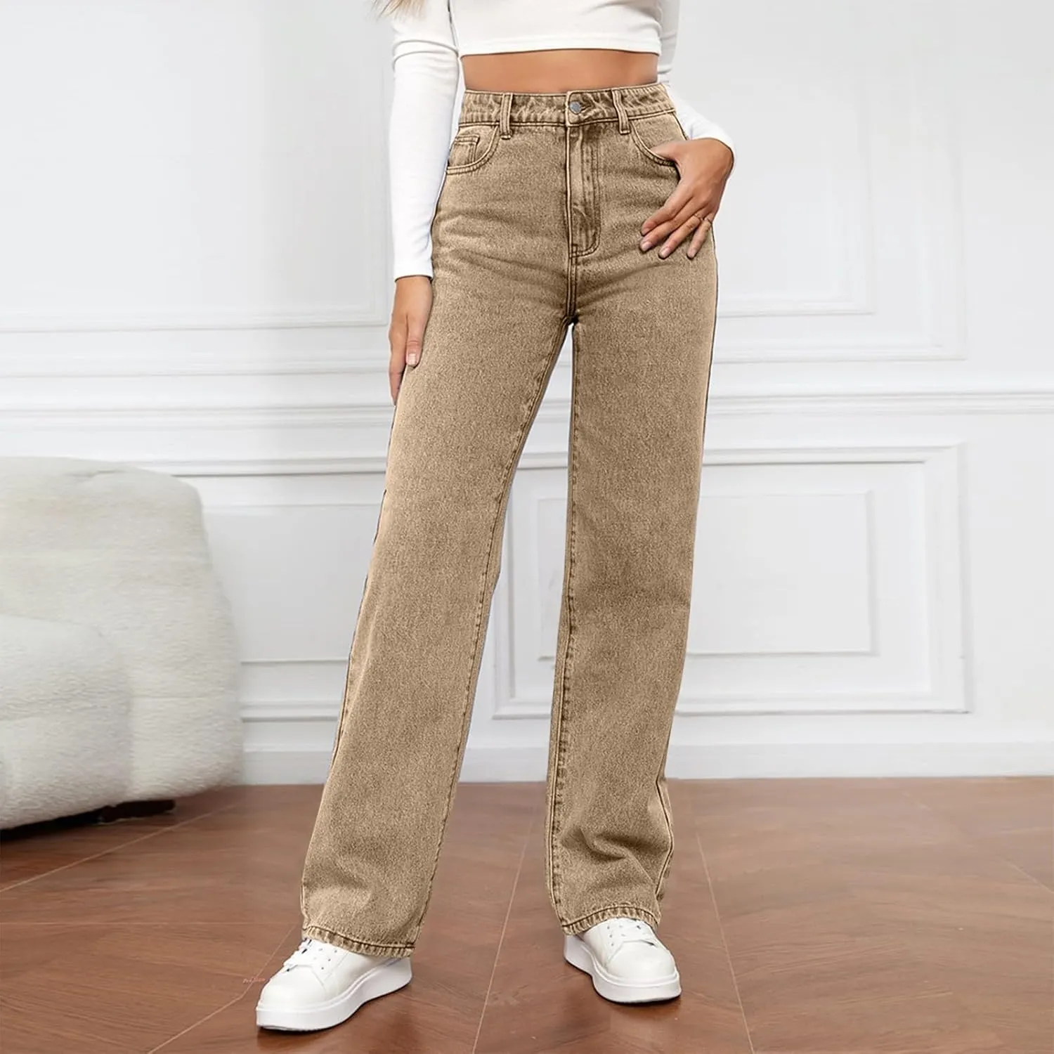 Womens Straight Leg Jeans 2025 Trendy High Waisted Wide Leg Pants Casual Loose Microelastic Boyfried Denim Trousers