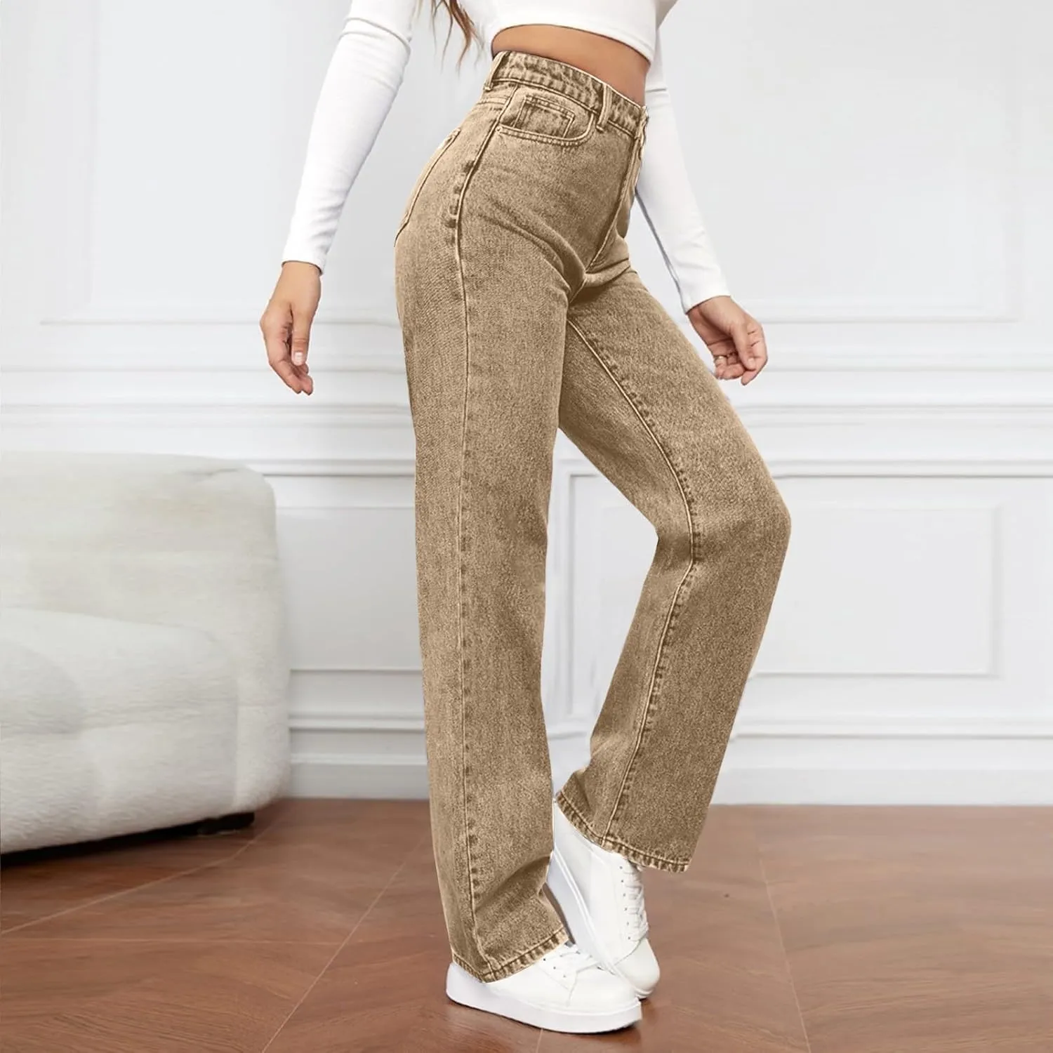 Womens Straight Leg Jeans 2025 Trendy High Waisted Wide Leg Pants Casual Loose Microelastic Boyfried Denim Trousers