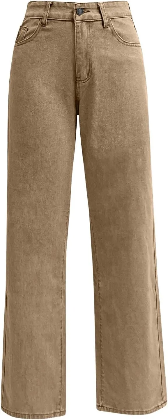 Womens Straight Leg Jeans 2025 Trendy High Waisted Wide Leg Pants Casual Loose Microelastic Boyfried Denim Trousers
