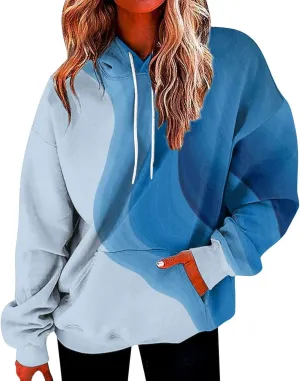 Womens Sweatshirts Fall 2023, Women's Fashion Loose Casual Daily Long Sleeve Gradient Patchwork Sweatshirts