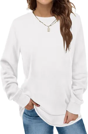Womens Tops Ladies Tunics Casual Shirts Long Sleeve Pullover Blouses Crewneck Fleece Fashion Clothing Sweatshirts