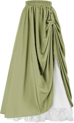 Women's Vintage Maxi Long Skirt Double-Layer Victorian Renaissance Skirts