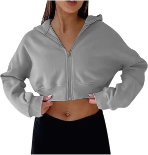 Women's Winter Oversized Half Zipper Cropped Hoodie Sweatshirt Sweaters Clothes,V Neck Long Sleeve Tunic Comfy Tops