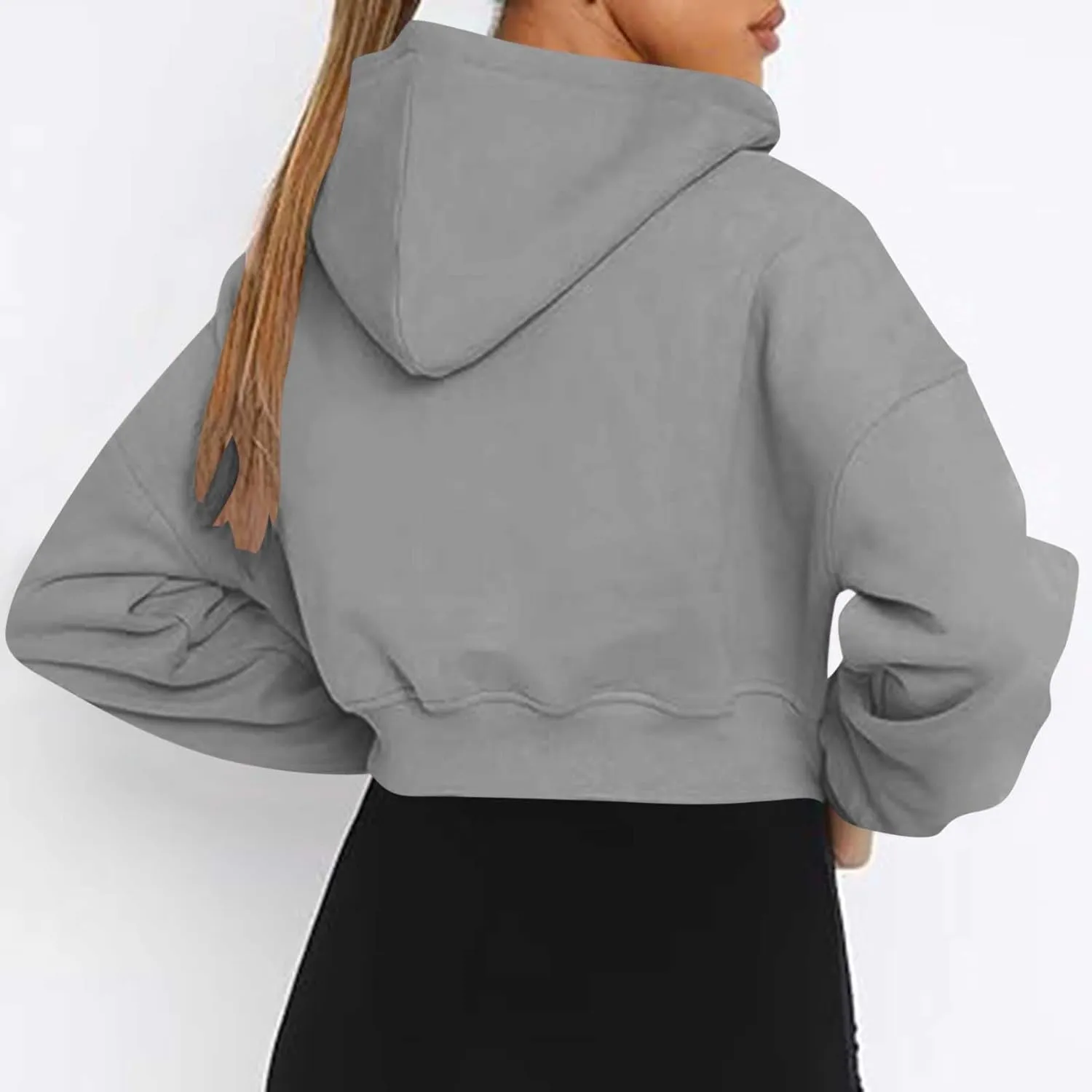 Women's Winter Oversized Half Zipper Cropped Hoodie Sweatshirt Sweaters Clothes,V Neck Long Sleeve Tunic Comfy Tops