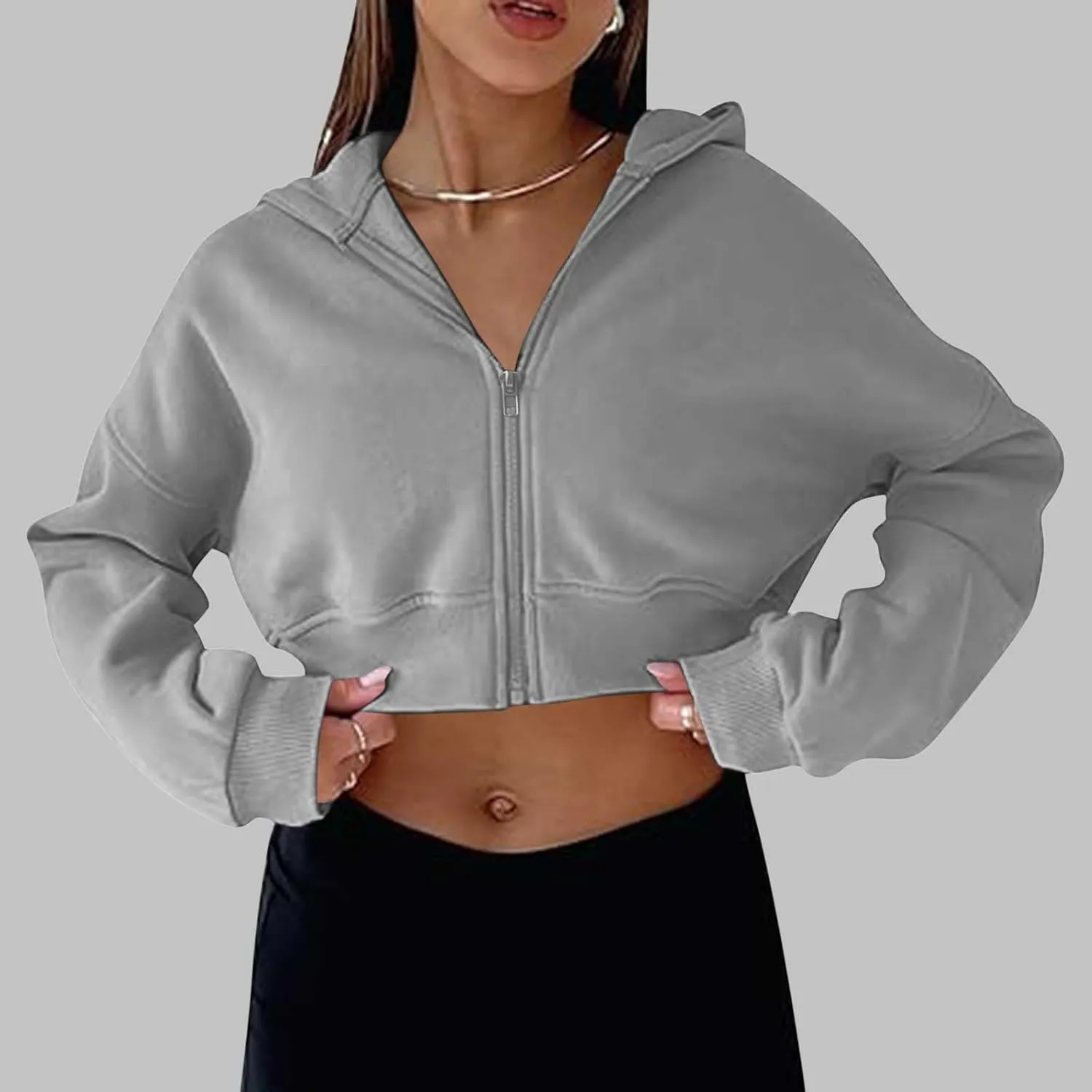 Women's Winter Oversized Half Zipper Cropped Hoodie Sweatshirt Sweaters Clothes,V Neck Long Sleeve Tunic Comfy Tops