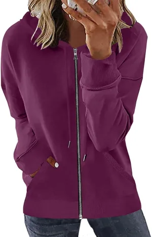 Womens Zip Up Hoodies Long Sleeve Drawstring Sweatshirts Fall Outfits Oversized Sweaters Casual Fashion Jackets 2024