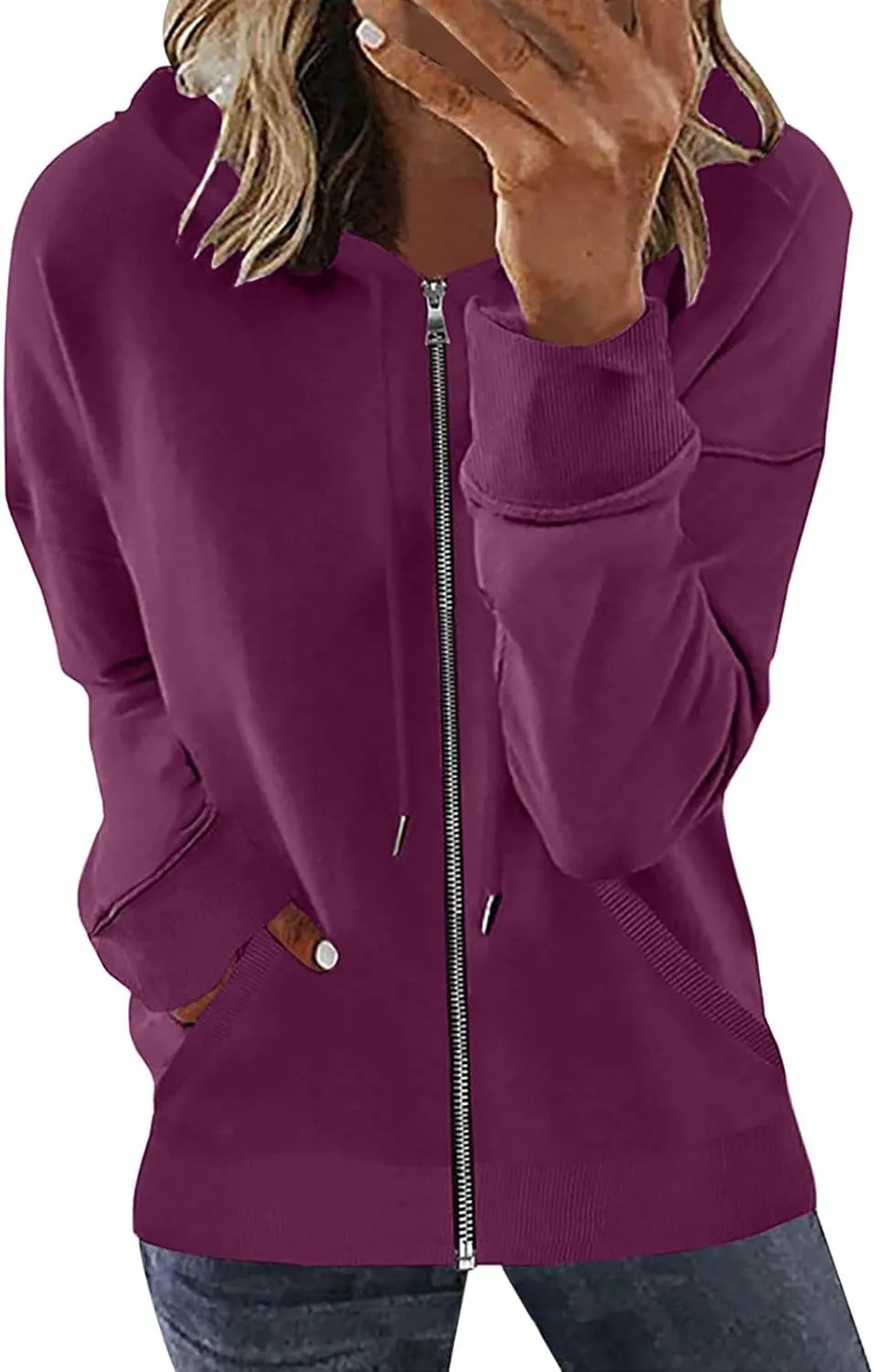 Womens Zip Up Hoodies Long Sleeve Drawstring Sweatshirts Fall Outfits Oversized Sweaters Casual Fashion Jackets 2024