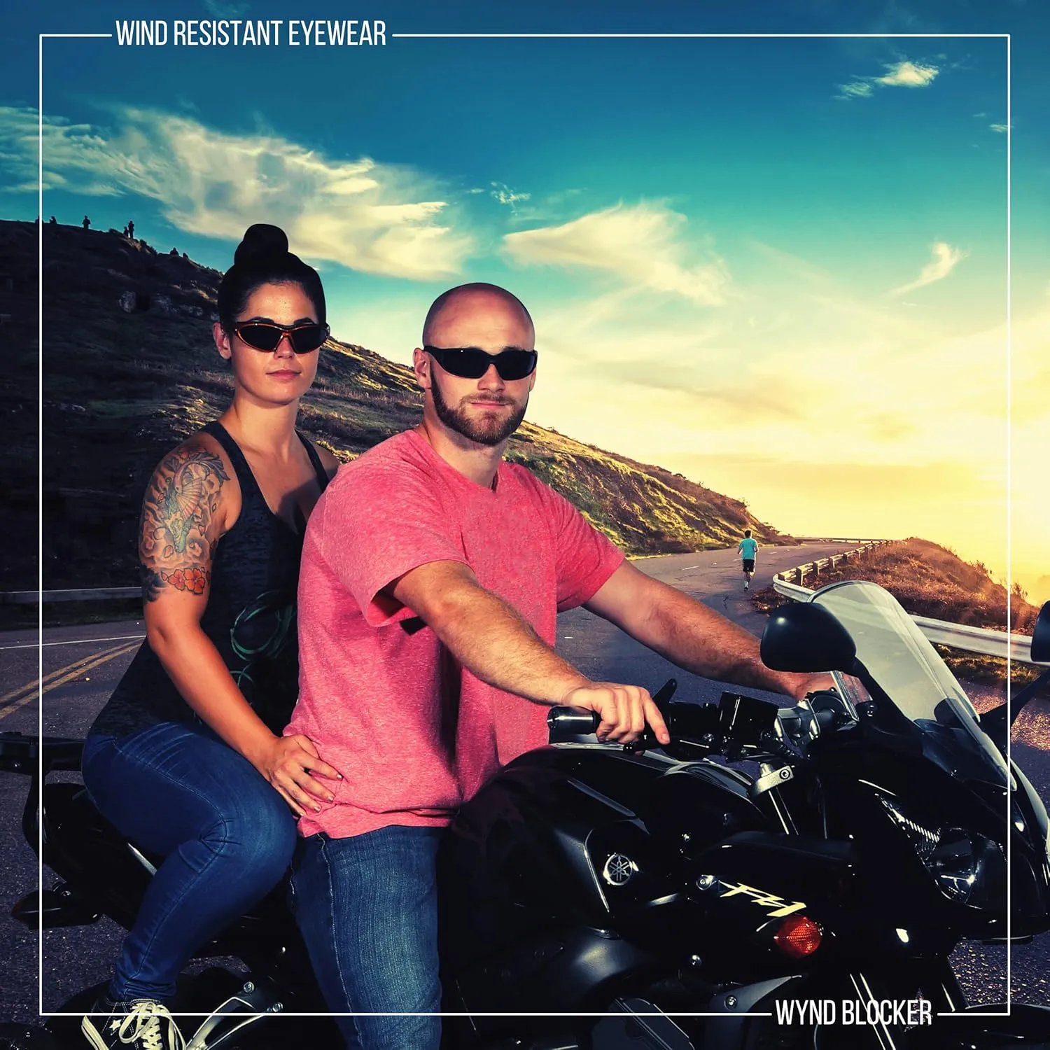 WYND Blocker Polarized Motorcycle & Fishing Floating Sports Wrap Sunglasses (Black/PZ Amber Lens)