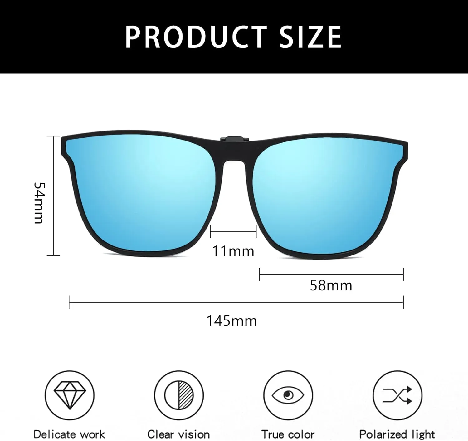 YAMEIZE Polarized Clip-on Sunglasses - Flip Up Anti-Glare UV400 Protection Glasses for Women Men Driving Travelling Fishing