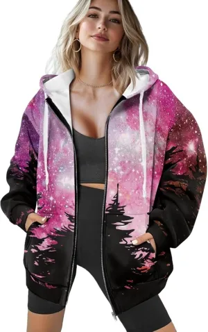 Zip Up Hoodie Sweatshirts for Women Trendy Clothes Oversized Sweatshirts Casual Jacket