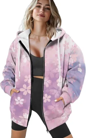 Zip Up Hoodie Sweatshirts for Women Trendy Clothes Oversized Sweatshirts Casual Jacket