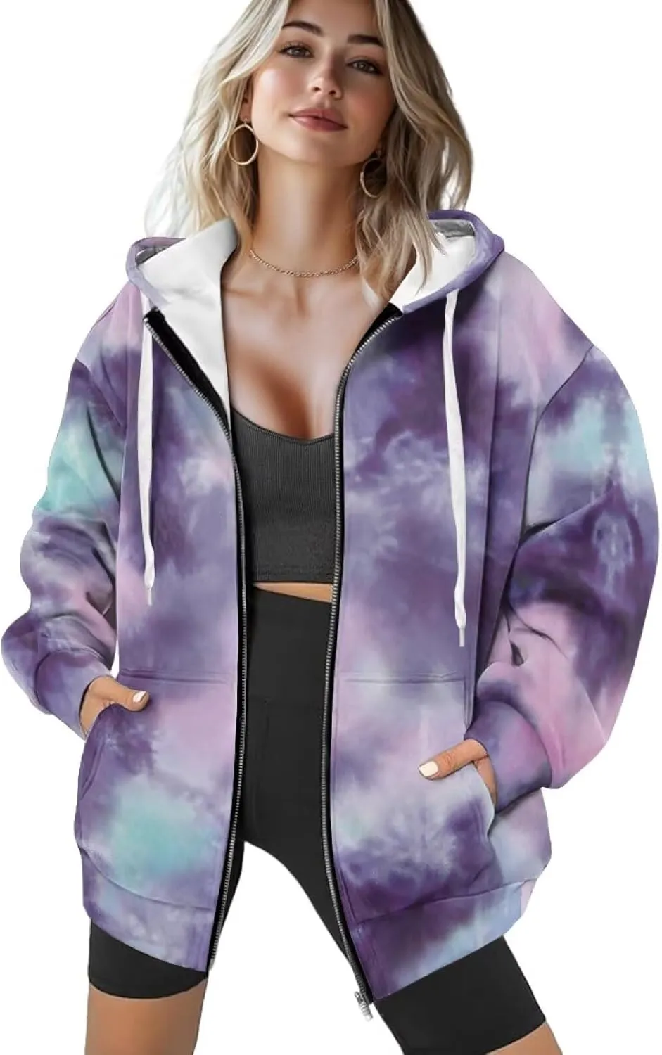Zip Up Hoodie Sweatshirts for Women Trendy Clothes Oversized Sweatshirts Casual Jacket