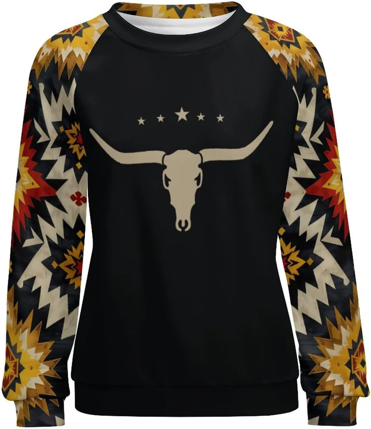 ZOCAVIA Western Aztec Sweatshirts for Women Retro Ethnic Graphic Crewneck Long Sleeve Pullover Tops Fall Casual Country Shirt