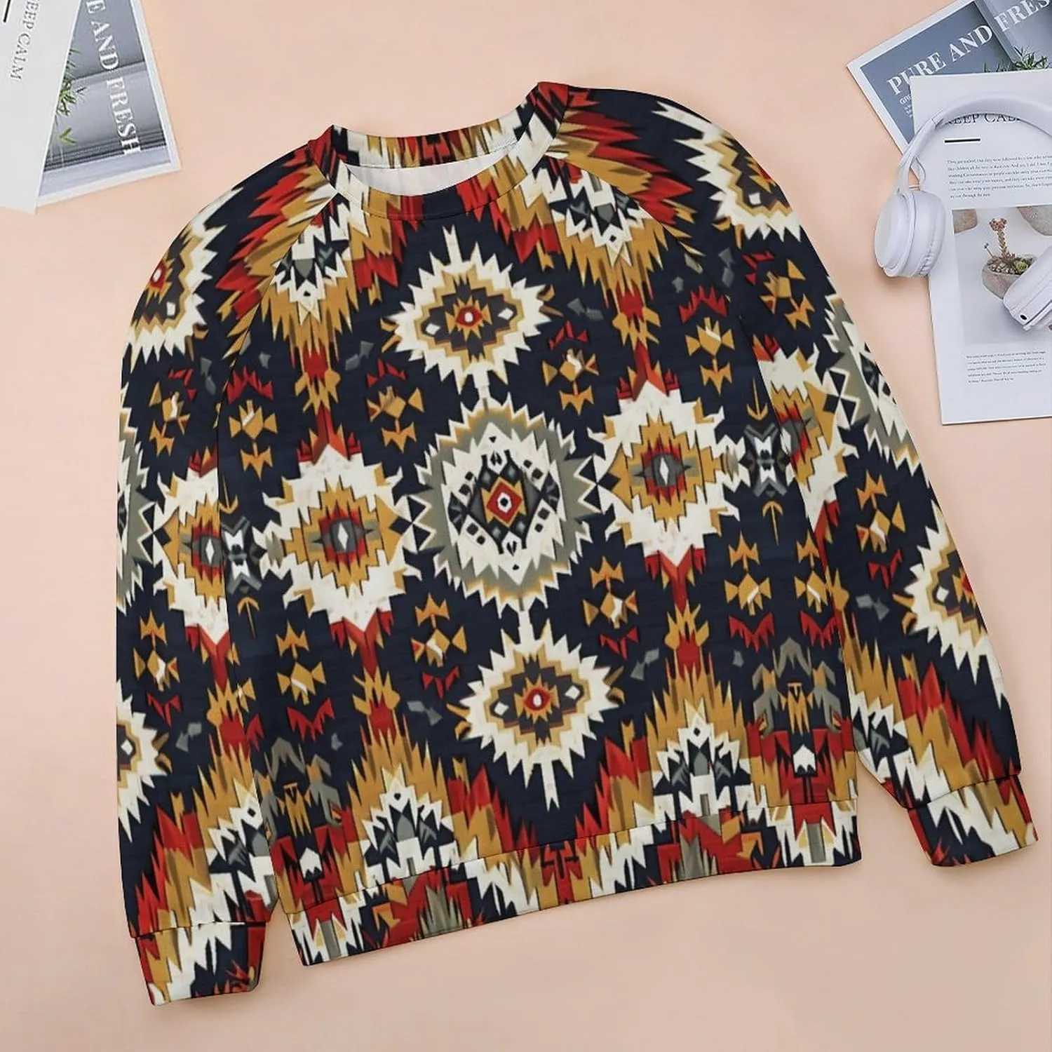 ZOCAVIA Western Aztec Sweatshirts for Women Retro Ethnic Graphic Crewneck Long Sleeve Pullover Tops Fall Casual Country Shirt