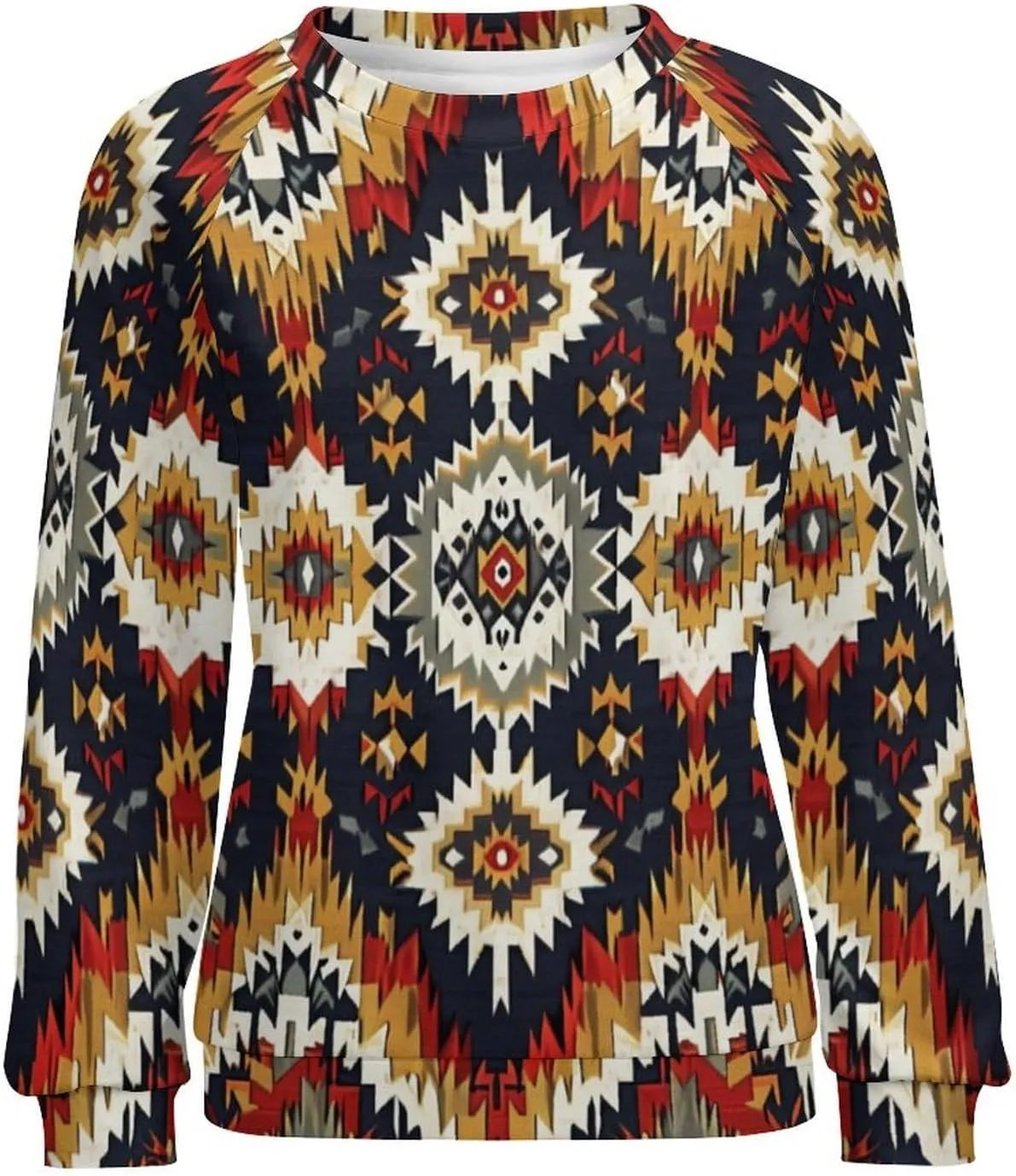 ZOCAVIA Western Aztec Sweatshirts for Women Retro Ethnic Graphic Crewneck Long Sleeve Pullover Tops Fall Casual Country Shirt