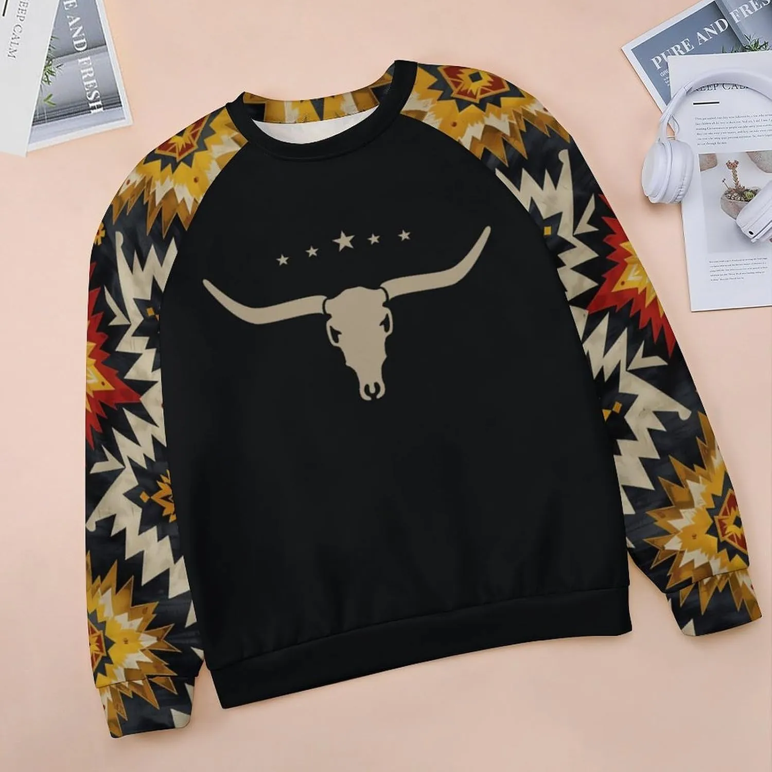 ZOCAVIA Western Aztec Sweatshirts for Women Retro Ethnic Graphic Crewneck Long Sleeve Pullover Tops Fall Casual Country Shirt