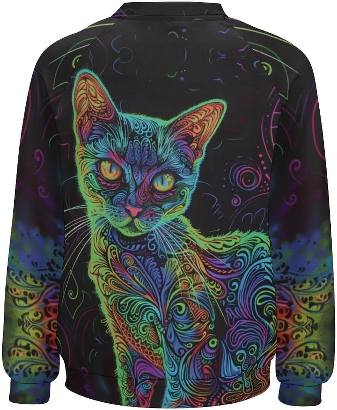 ZOCAVIA Women's Y2K Art Cat Sweatshirts Fall Abstract Graphic Pullover Tops Long Sleeve Oil Painting Cat Printed T Shirts